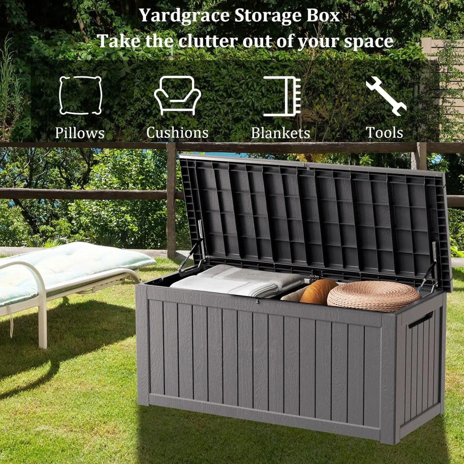 270 Gallon Waterproof Deck Box, Lockable Resin Storage Box for Patio Furniture Cushions Garden Tools and Outdoor Delivery Storage, Coffee by GreenHaven Gardens