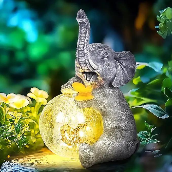 GIGALUMI Solar Garden Outdoor Statues for Women, Mom, Grandma. Glass Globe Elephant Figurine Housewarming and Birthday Gifts Elephant Statue Decor for Backyard, Patio, Balcony, Lawn, Pond by GreenHaven Gardens