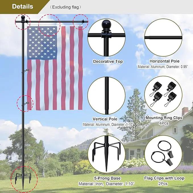 10FT Flag Pole Stand for Garden – Adjustable Outdoor Flagpole with 5-Prong Base, Freestanding Aluminum Banner Holder for 3x5ft & 28"x40" Flags – Wind-Resistant & Lightweight – Black by GreenHaven Gardens