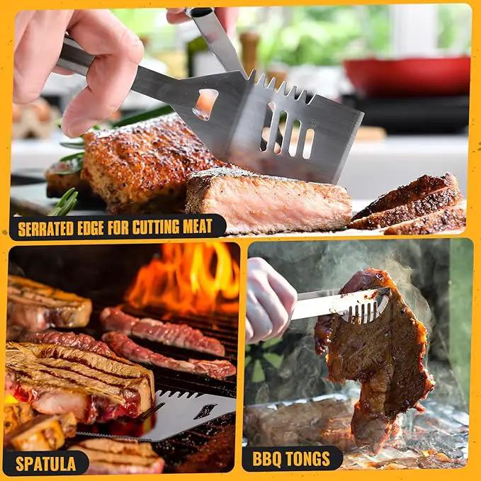 BBQ Grill Tools Set 16-inch Heavy Duty, 3 Pcs - Barbecue Utensils Kit for Camping, Kitchen, Outdoor Cooking,Suitable as a Gift for Men, Fathers, Friends by GreenHaven Gardens
