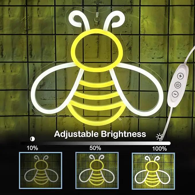 Bee Neon Sign - Dimmable Honey Neon Light Wall Decor, Birthday Party Decorations for Home, Patio, Garden, Bars, Hotels, Stores - Gift for Friends, Family, and Kids