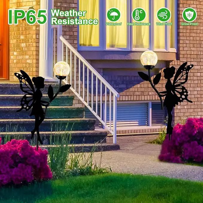 Ouddy Decor 2 Pack Solar Fairy Garden Decor, Metal Statues with Crackle Glass Globe Lights Silhouette Waterproof for Outdoor Lawn Patio Yard Pathway Home Decorations Gardening Gifts for Mother's Day by GreenHaven Gardens