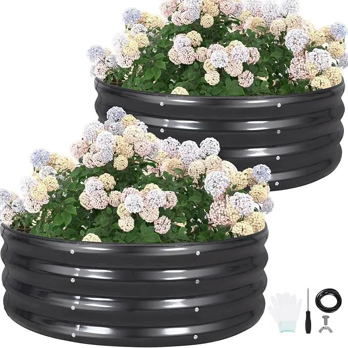 G GOOD GAIN Round Raised Garden Bed - 2Pcs 3x3x1ft Galvanized Steel Planter Boxes Outdoor with Rubber Edge Trim | Metal Raised Beds for Gardening Vegetables Flowers Fruits Herbs (Dark Grey) by GreenHaven Gardens