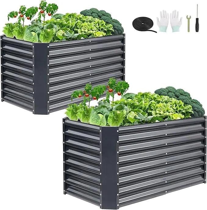 4x2x2ft (2 Pack) Raised Garden Bed - Galvanized Deep Root Planter Boxes Outdoor with Wing Nuts and Safety Edges for Gardening Vegetables, Flowers, Herbs, Succulents - Gray by GreenHaven Gardens
