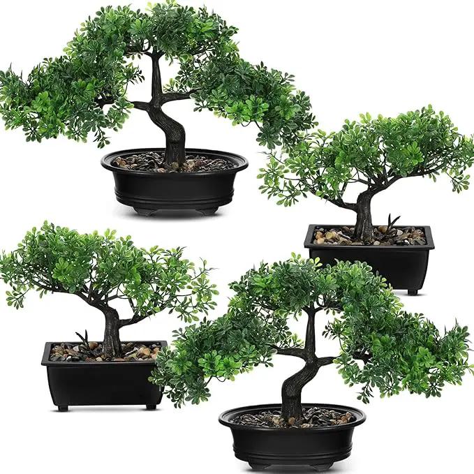 Jexine 4 Pack Artificial Bonsai Tree, Indoor Small Fake Plants in Pots for Home Table Office Desk Bathroom Shelf Bookshelf Bedroom Living Room Farmhouse Decorations by GreenHaven Gardens