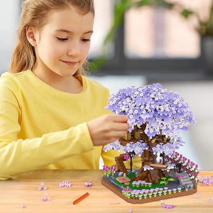 Cherry Blossom Bonsai Tree Mini Micro Building Set, Japanese Sakura Tree House Model Sets for Adults, Flowers House Mini Bricks Building Kit, Creative Gift Toys for Kids 12-14 (2200PCS) by GreenHaven Gardens