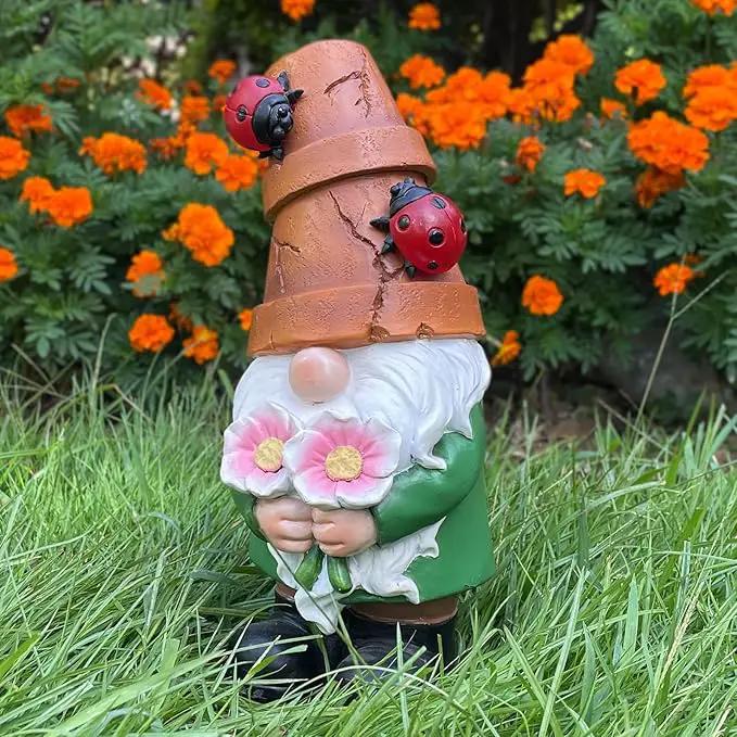Garden Gnome Statues Outdoor Decor, Solar Gnomes with LED Lighted Flowers, Solar Resin Outdoor Statue Sculpture, for Woman Gift Home and Garden Decor by GreenHaven Gardens