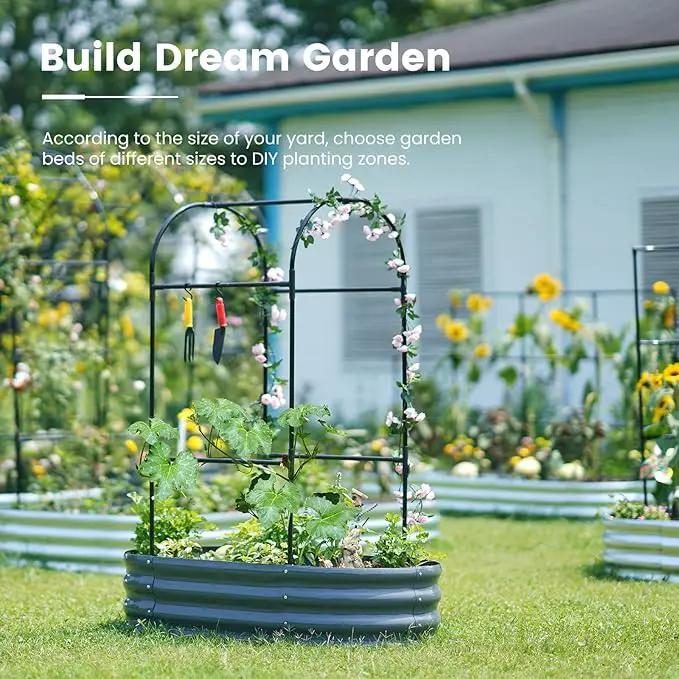 KING BIRD Raised Garden Bed with Arched Trellis Galvanized Planter Garden Box Outdoor for Gardening, Climbing Vegetables, Flowers 3.94x1.97x0.98 Ft, Dark Grey by GreenHaven Gardens