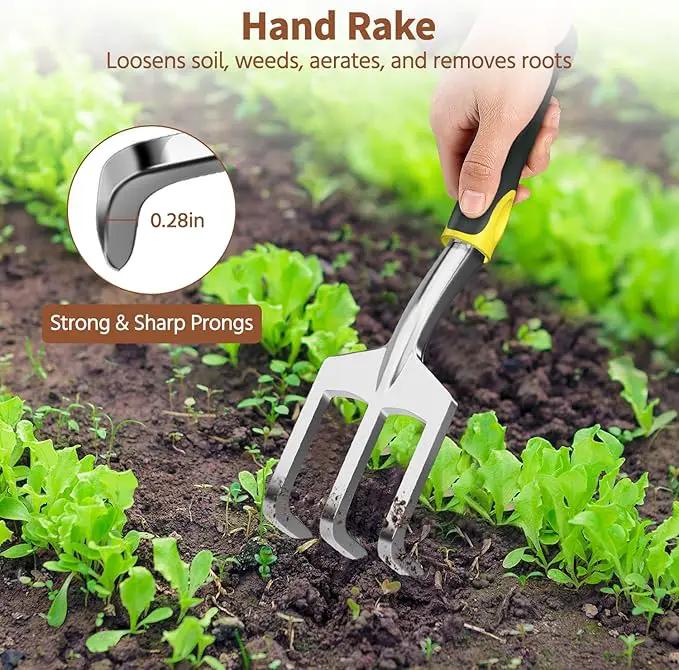 LASZOLA 3 Piece Garden Tool Set Include Hand Trowel Rake and Transplant Shovel for Women, Indoor Heavy Duty Small Spade Kit with Ergonomic Handle to Weed and Loosen, for Mom and Plant Beginner, Yellow by GreenHaven Gardens