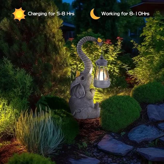 Solar Outdoor Garden Statues Lights, Mom Gifts Birthday Gifts for Women, Lucky Elephant Unique Housewarming Gifts and Yard Decoration, Elephant Figurines with Cute Birds Garden Sculpture Decor by GreenHaven Gardens