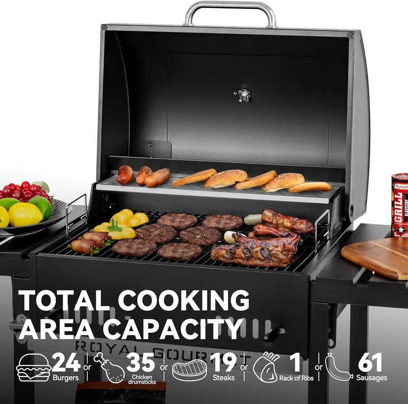 Royal Gourmet CD1824ET Movable Charcoal BBQ Grill with Foldable Side Tables, Outdoor Barbecue Grill with 470 Sq. In. Cooking Area for Outdoor Picnic and Camping Grilling, Black by GreenHaven Gardens