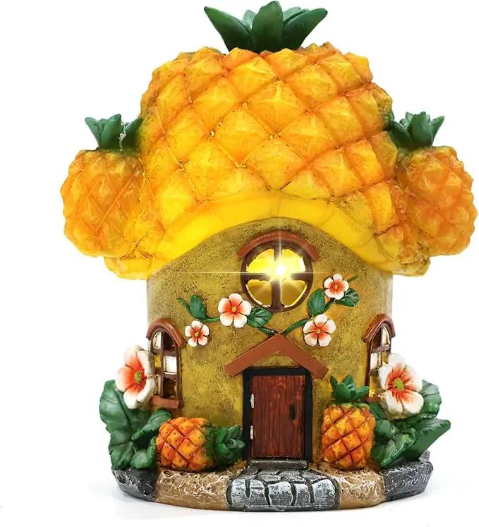 Fairy House Pineapple-Solar Garden Statues-Outdoor Decor - Fairy Garden Accessories for Porch Backyard Yard Lawn Flower Bed Decor by GreenHaven Gardens
