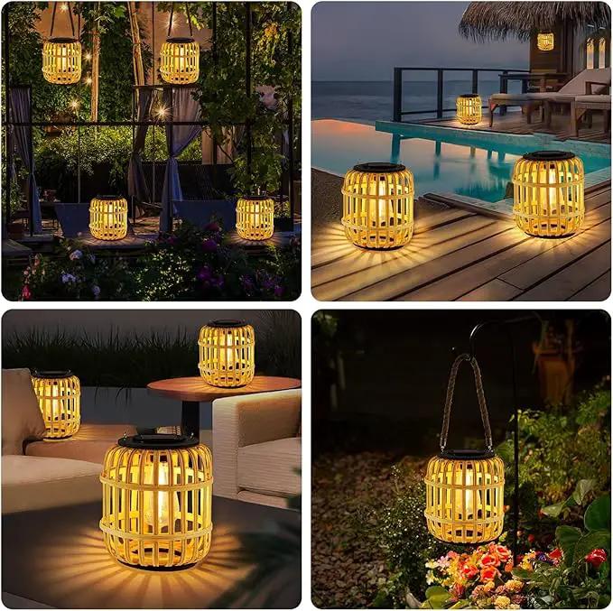 Outdoor Solar Rattan Lantern Hanging Lights with Handle, Waterproof Rattan Solar Lantern, Natural Bamboo LED Decorative Garden Lights for Yard, Patio, Wedding, Home Decoration by GreenHaven Gardens