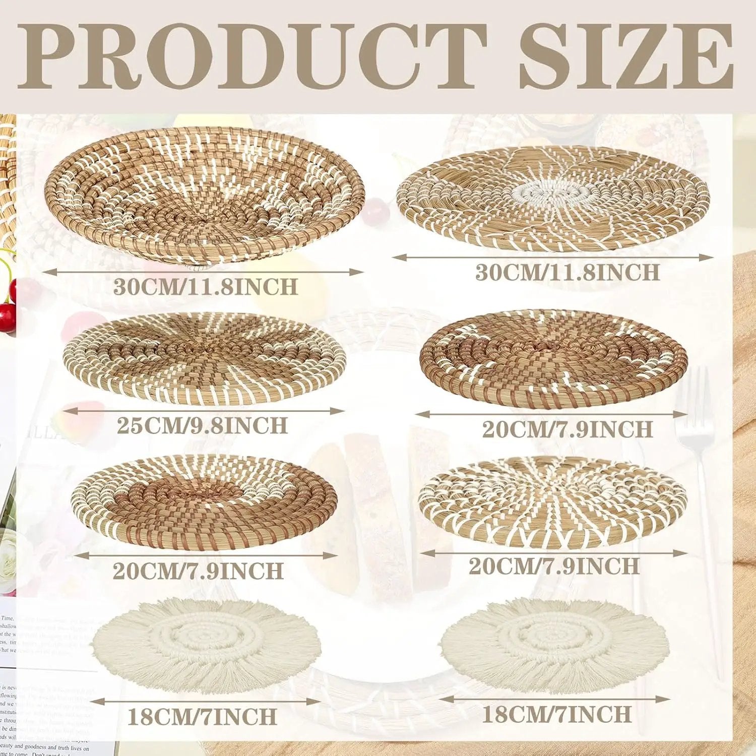 Xuhal Set of 8 Hanging Woven Wall Basket Handmade Decorative Rustic Boho Basket Decor Handcrafted Wicker Round Seagrass Wall Art for Home Kitchen Farmhouse Table Living Room(Classic) by GreenHaven Gardens