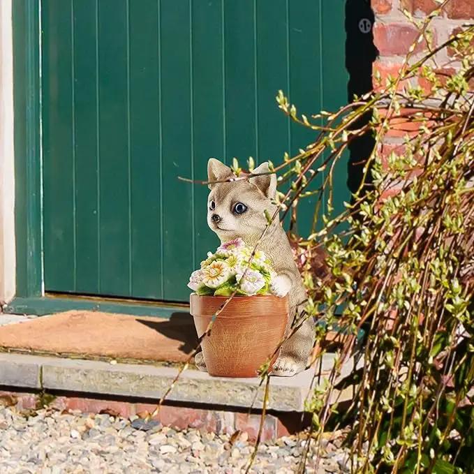 Muldale Cat Solar Light - Cat Garden Statue Outdoor - Solar Powered Cat Garden Decor for Outside - Hand Painted Floral Plant Pot Light Up Cat by GreenHaven Gardens