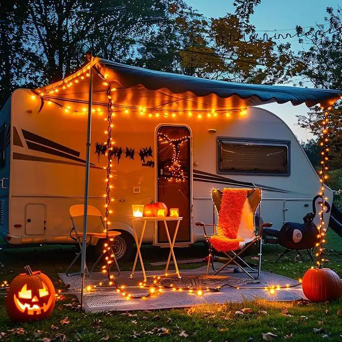 JMEXSUSS 2 Pack Orange Halloween Lights: 100 LED 33ft Solar Halloween Lights Outdoor Waterproof - 8 Modes Orange Lights for Halloween Outside Tree Gardens Party by GreenHaven Gardens