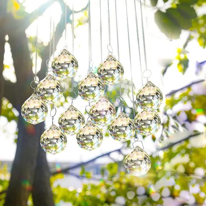 MerryNine 6 Pcs Clear Crystal Ball Prism Sun Shine Catcher Rainbow Pendants Maker, Hanging Crystals Prisms for Windows, for Feng Shui (30mm/40mm/50mm 6Pack) by GreenHaven Gardens