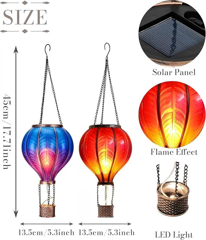 TERESA'S COLLECTIONS 2 Pack Hanging Solar Lantern Outdoor Garden Decor ,Waterproof Plastic Hot Air Balloon Red Flickering Flame Effect Lantern for Yard Tree,Gift for Mom Lovers,18" by GreenHaven Gardens