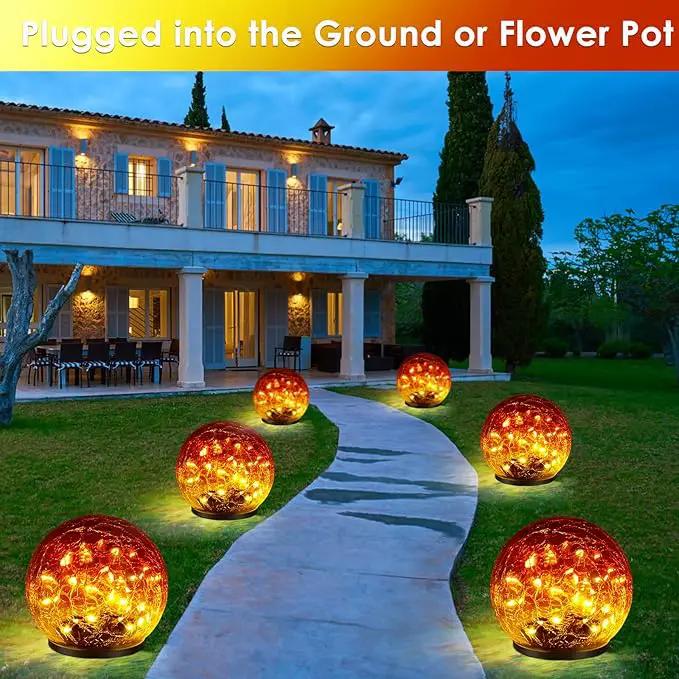2 Pack 60 LED Garden Solar Outdoor Lights Decorative, Gradient red Cracked Glass Solar Globe Lights, Upgraded Waterproof Ball Lights for Yard Pathway Patio Lawn Christmas Outside Decor by GreenHaven Gardens