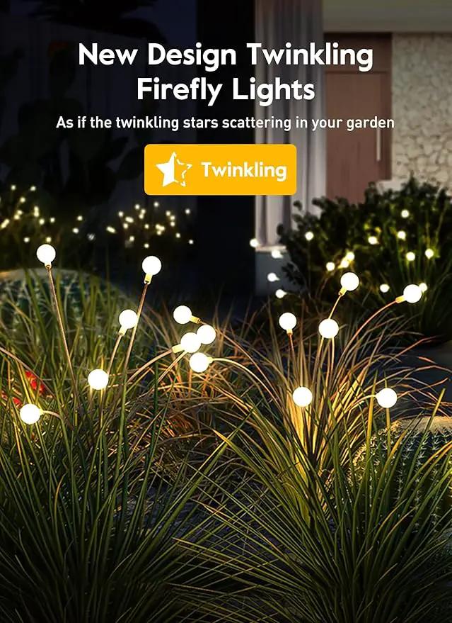 Brightown Solar Garden Lights - 4 Pack 12 LED Firefly Lights, Sway by Wind, Waterproof, Warm White by GreenHaven Gardens