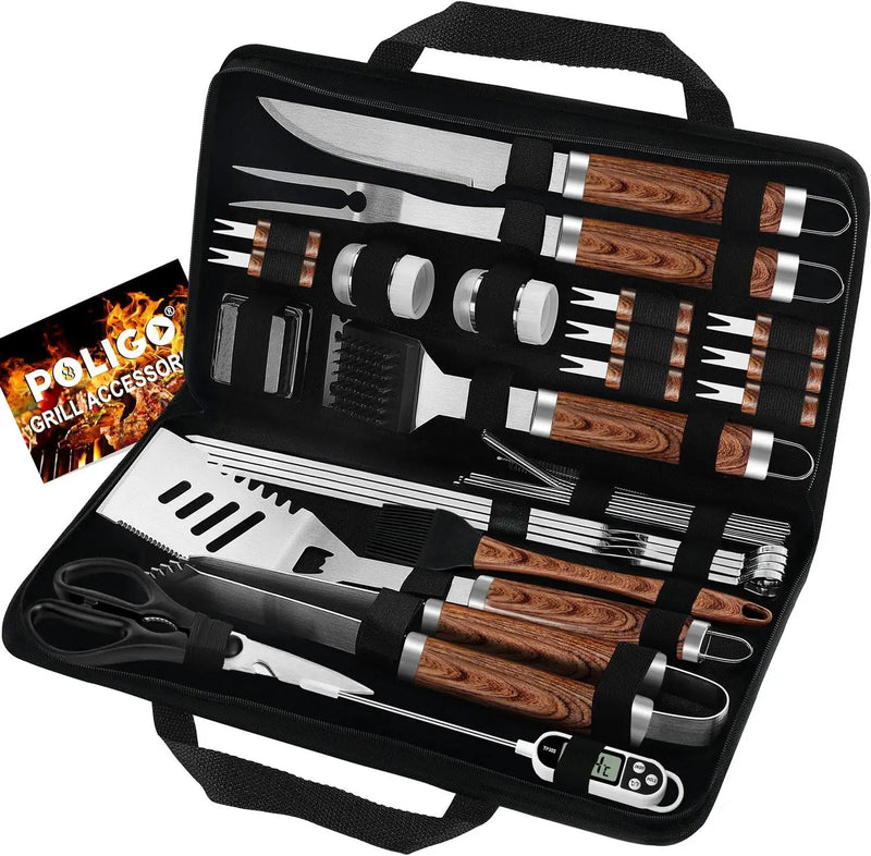 POLIGO 29 PCS BBQ Grill Accessories Stainless Steel BBQ Tools Grilling Tools Set with Storage Bag for Fathers Day Dads Birthday Presents - Camping Grill Utensils Set Ideal Grilling Gifts for Men Women by GreenHaven Gardens