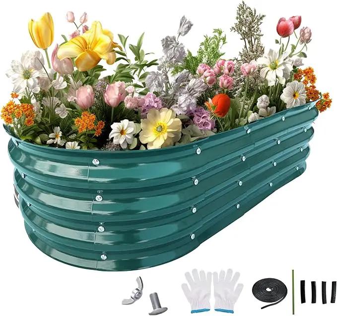 Galvanized Metal Raised Garden Bed 4x2x1ft Large Raised Planter 1Pack Outdoor Blue Planter Box with Rubber Stripe and Safety Gloves for Vegetables, Fruits, Flowers by GreenHaven Gardens
