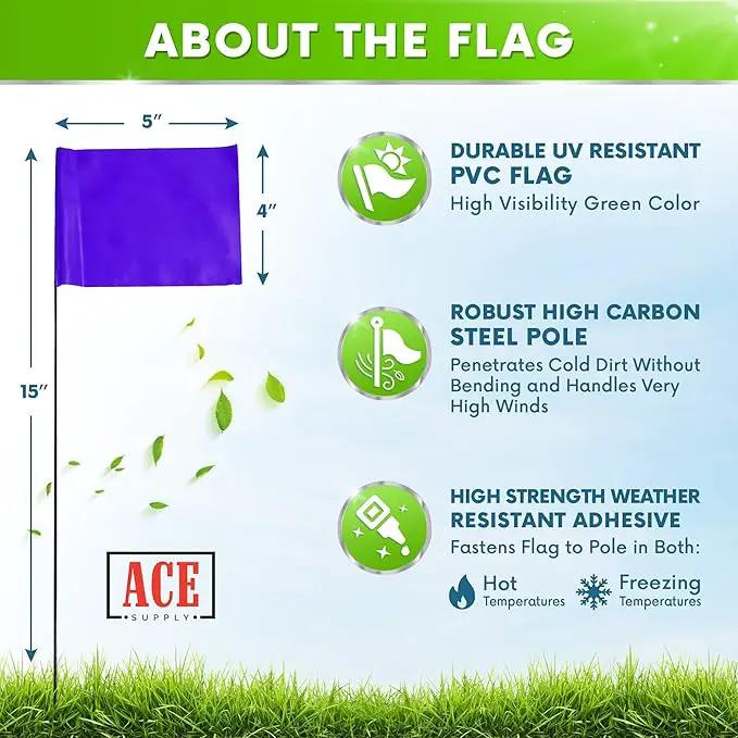Purple Marking Flags for Yard - 4x5x15 Inch Purple Flags for Outside - 100 Pack - Markers For Lawn, Irrigation, Landscaping, Survey & Sprinkler Head Marking by GreenHaven Gardens