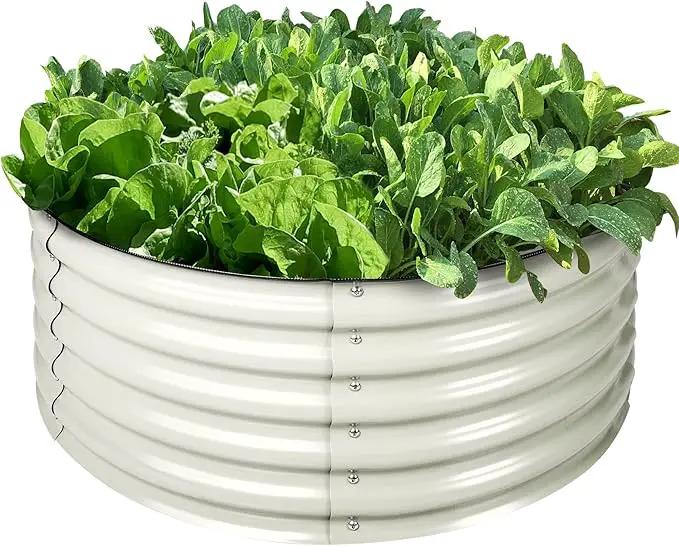 Olle 17" Tall, 42" Round Metal Raised Garden Bed Kits, Planter Raised Beds for Gardening, Raised Flower Bed Galvanized Planter Box, 3.5 * 3.5 * 1.4Ft,Ivory by GreenHaven Gardens