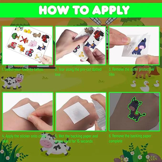96 PCS Farm Barnyard Animal Glow In The Dark Pre-Cut Temporary Tattoos Sticker 1st First 2nd Birthday Decorations Party Favors Supplies Gift Boy Girl Farmhouse Tattoo School Reward Themed (Luminous) by GreenHaven Gardens