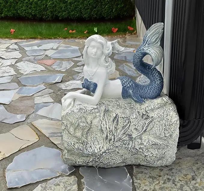 Mermaid Gutter Downspout Splash Block Statue, Garden Outdoor Animal Decor Sculpture, Diverter Rain, Decorative Extension, Waterproof Resin, Fits 3"x4" Rectangular Downspouts, Unique Gift by GreenHaven Gardens
