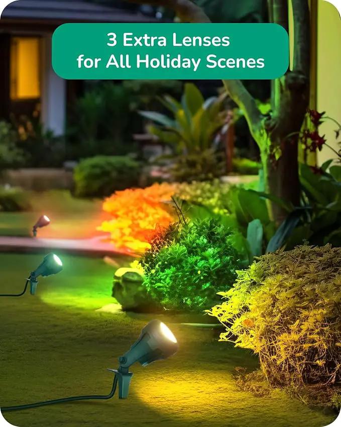 EDISHINE LED Outdoor Spotlights, 120V 4.8W Plug in Spot Light with 3 Lenses (Red Green Yellow), 180° Rotatable, 5000K, Waterproof Landscape Lighting for Flag Tree Garden, 2 Pack by GreenHaven Gardens