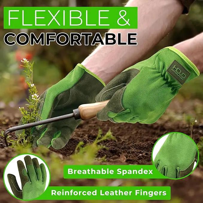 HANDLANDY Leather Work Gloves for Men & Women, Reinforced Durable Garden Gloves, Cowhide Working Glove for Gardening by GreenHaven Gardens