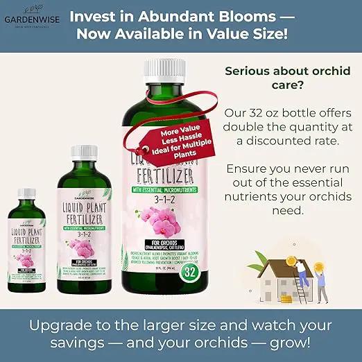 Liquid Orchid Fertilizer Concentrate 3-1-2 with Micronutrients Orchid Care Made Easy (8 OZ) by GreenHaven Gardens
