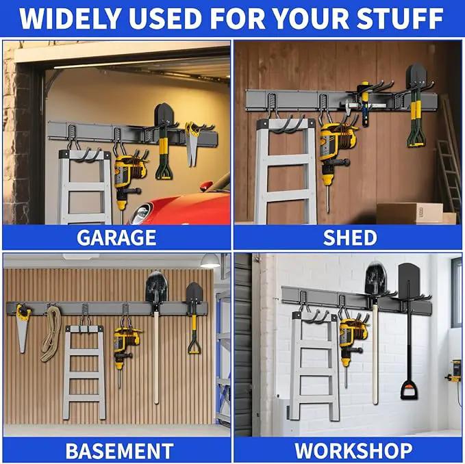Garage Organization Tool Organizer Wall Mount, 64inch Heavy Duty Garden Tool Organizer Storage System, Easy Install with 10 Adjustable Hooks, for Garage, Basement, Shed, Workshop(Black) by GreenHaven Gardens