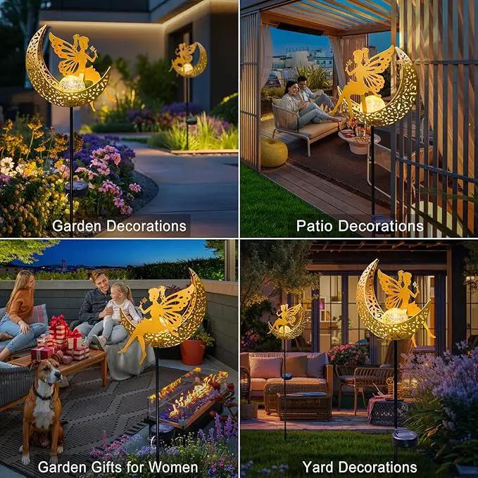 Fairy Moon Solar Lights Outdoor Garden Gifts for Women Yard Decorations Stakes Lights, Waterproof LED Outside Backard Decor, Lawn Patio Ornaments, Mothers Day Birthday Gifts for Mom (Gold,1Pack) by GreenHaven Gardens