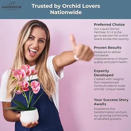 Liquid Orchid Fertilizer Concentrate 3-1-2 with Micronutrients Orchid Care Made Easy (32 OZ) by GreenHaven Gardens