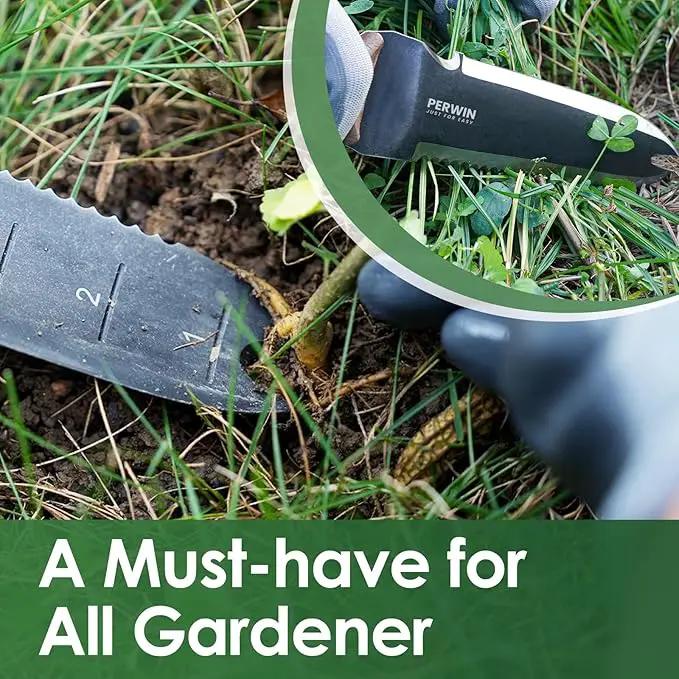 Hori Hori Garden Knife, Garden Tools with Sheath for Weeding,Planting,Digging, 7" Stainless Steel Blade with Cutting Edge, Full-Tang walnut Wood Handle with Hanging Hole by GreenHaven Gardens