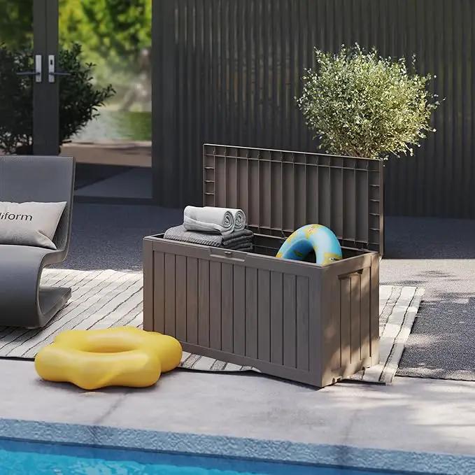 90 Gallon Outdoor Cushion Storage - Waterproof Deck Boxes for Outdoor, Space-Saving Deck Box with Lock for Patio/Pool Accessories, UV-Resistant Resin, Granite Grey by GreenHaven Gardens