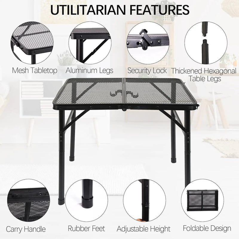 Small Folding Table for Camping Picnic Grill,Garden BBQ Side Table-Portable Lightweight,Compact,Height Adjustable Patio Outdoor Table with Carry Bag by GreenHaven Gardens