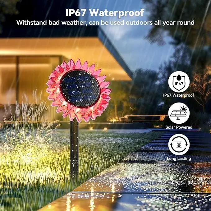 Outdoor Solar Lights, 2 Pack Led Solar Sunflower Lights, Stake/Wall 2-in-1 Waterproof Solar Garden Lights for Yard, Landscape, Fence, Patio, Driveway, Pathway, Backyard Decoration (Warm White) by GreenHaven Gardens