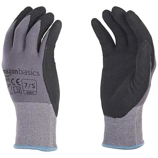 Amazon Basics Micro-Foam Nitrile Coated Work Gloves, Nylon Liner Fiber, Touch Screen, Grey, Size 7/S, 12-Pair by GreenHaven Gardens