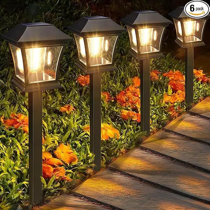ODEETRONIC Solar Pathway Lights - 6 Pack Solar Garden Lights with Tungsten Filament Bulb, Solar Landscape Lights Outdoor Walkway Lights Waterproof for Lawn Yard Patio Fence Driveway Decor, Warm White by GreenHaven Gardens