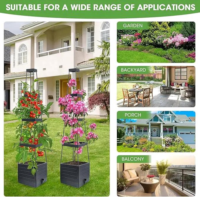 Raised Garden Bed Planter Box with Trellis, 58” Tomato Cage Planter Raised Garden Bed with Trellis for Climbing Vegetables Plants Tomato Cage w/Self-Watering, Indoor Outdoor Use (4) by GreenHaven Gardens