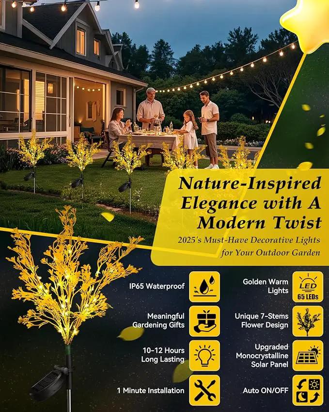 Neporal Garden Solar Lights Outdoor Waterproof IP65 4 Pack, 7-Stems Dusk to Dawn Golden Solar Flowers, Bigger Solar Panel for Garden,Yard, Patio Outdoor Decorative by GreenHaven Gardens