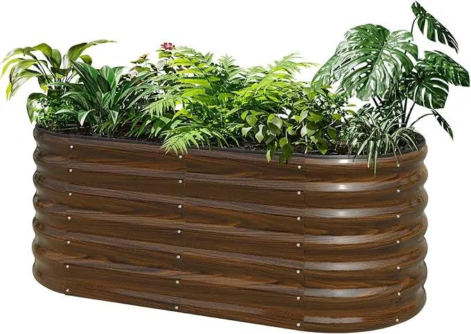 SnugNiture Galvanized Steel Raised Garden Bed, 4x2x2 ft, Outdoor Oval Deep Root Planter Box for Growing Vegetables, Flowers and Fruits by GreenHaven Gardens
