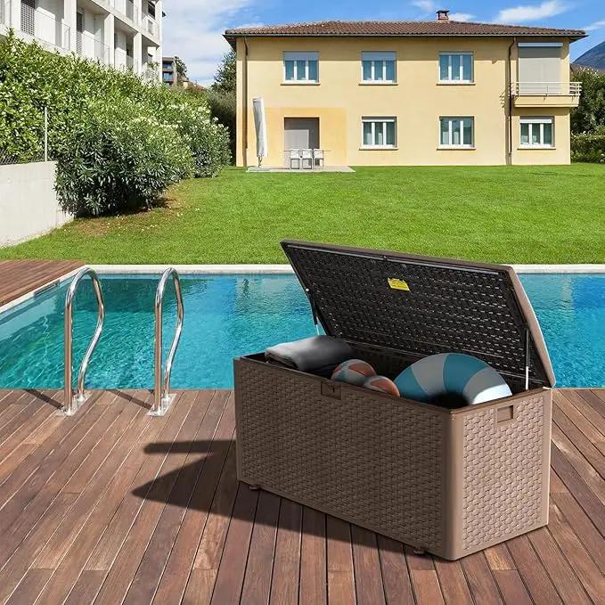 180 Pro Gallon Deck Box,Outdoor Storage Box Lockable,Waterproof for Patio Furniture, Garden Tools, Pool Accessories, Package Delivery Boxes For Outside, Brown by GreenHaven Gardens