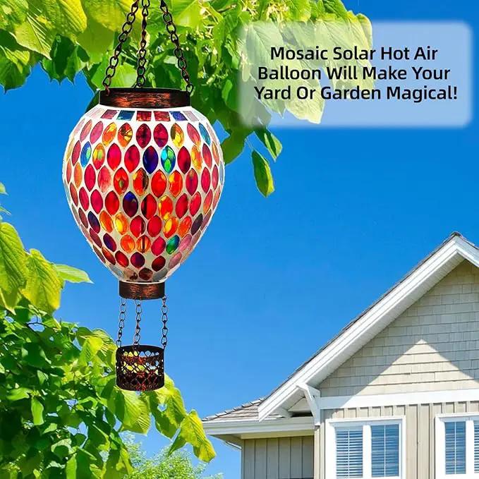 VOREEN Hot Air Balloon Solar Lantern, Mosaic Solar Outdoor Hanging Wind Light, Waterproof, Patio Festive Decor, Easter Gifts for Mom Father Grandma, Red by GreenHaven Gardens