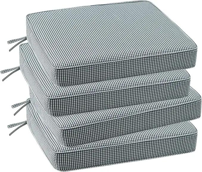 Outdoor Square Corner Seat Cushion, 19"x19"x3", Set of 4, Non Slip Seat Cushion Pads with Removable Cover for Patio Furniture, Garden Yard Lawn, Black White Mini Check by GreenHaven Gardens
