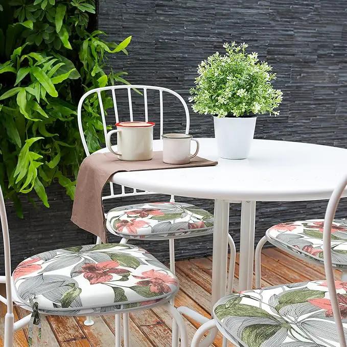 Indoor/Outdoor Chair Cushions 16x17 Inch, Patio Chair Cushions with Ties, All Weather Seat Cushions for Patio Furniture Home Garden Chair Use, Set of 4, Clemens Noir Pink by GreenHaven Gardens
