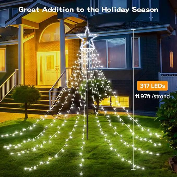 BlcTec Outdoor 317 LED Waterfall Tree Lights, 9 Strands with Timer - 8 Modes, Waterproof Christmas Lights for Garden, Patio, Yard Decor - Cool White by GreenHaven Gardens